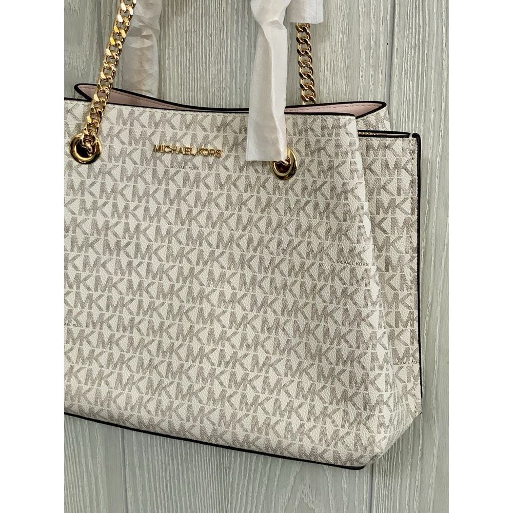 Michael Kors Teagan Large Logo Cream Powder Blush Long Drop Satchel NWT - Picture 3 of 10